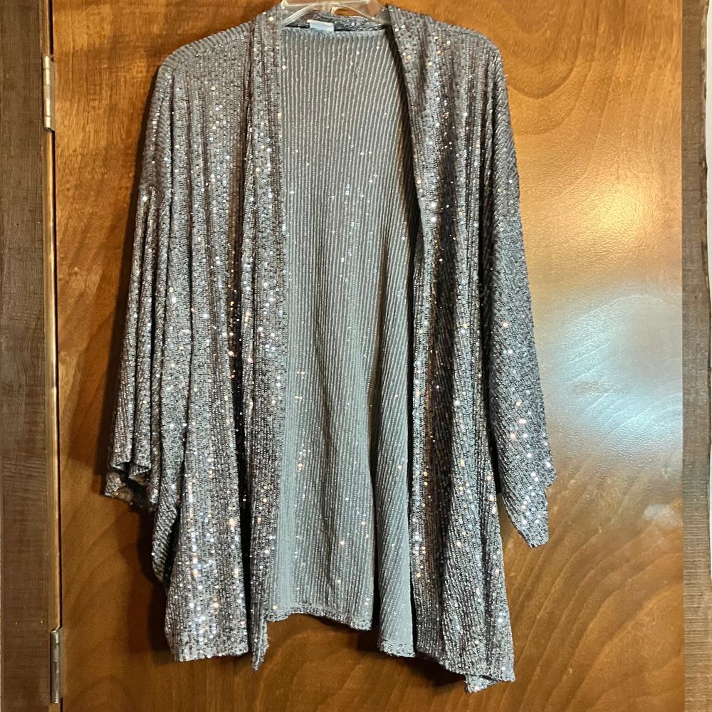 Zig Zag Stripe One Size Plus Silver Sequin Kimono Boutique‎ READ
